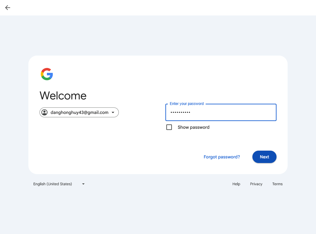 Google login page
