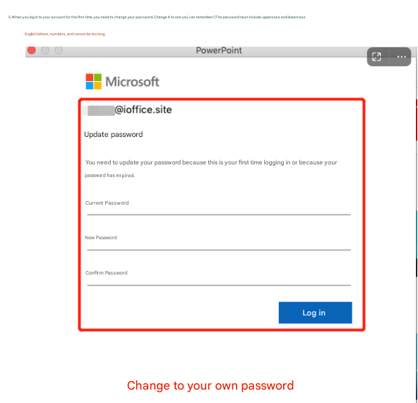 Change password screen